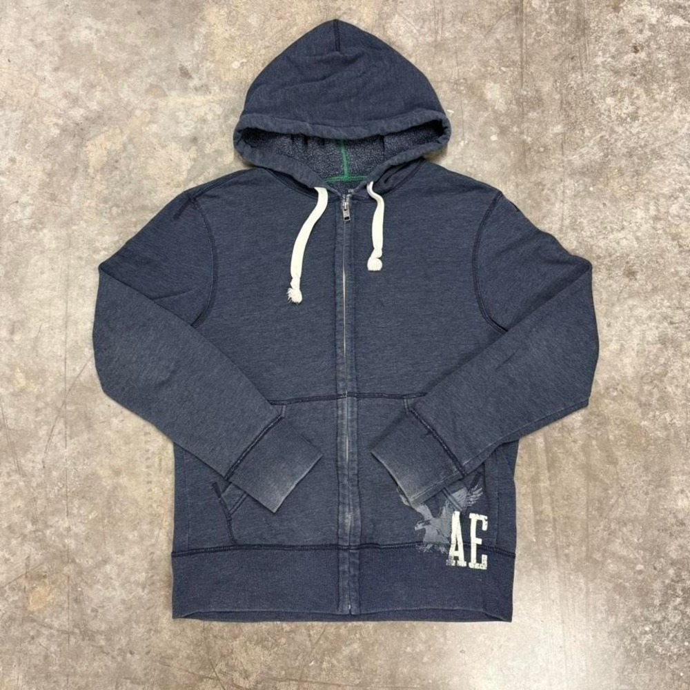 American Eagle Outfitters Vintage Fit Blue Faded Full Zip Y2K Hoodie Size L